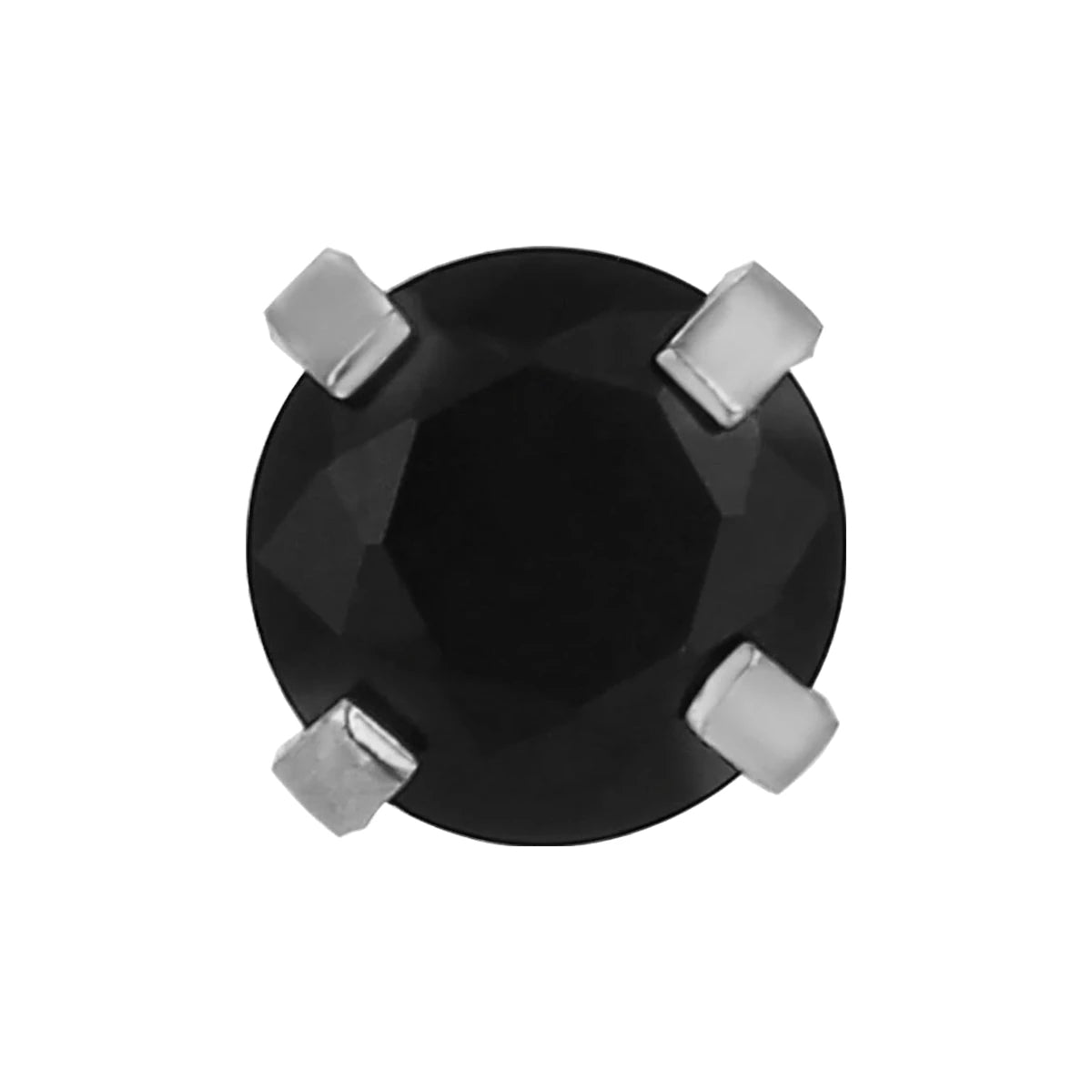Pendiente Circonita Engarzada de Acero 316L en plateado, circonita negra de 5 mm, de frente