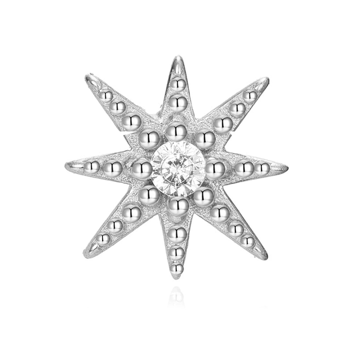 Pendiente Estrella 8 Puntas con Circonita en plata, estrella con punta superior hacia la izquierda