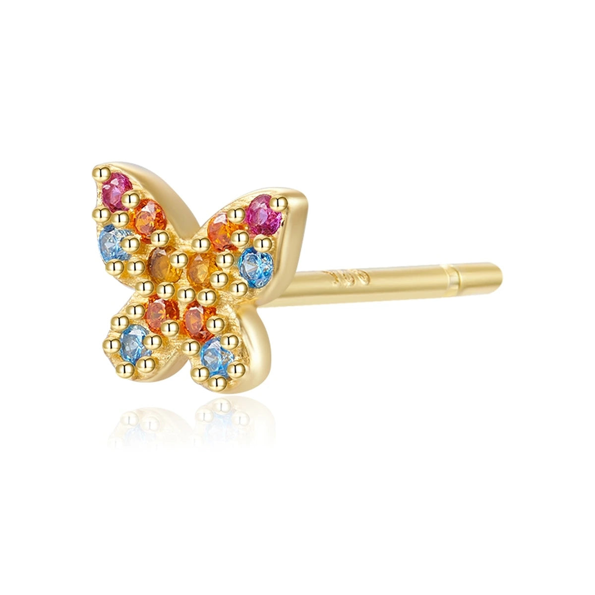Pendiente Mariposa con Circonitas de Plata 925 en dorado, circonitas multicolor