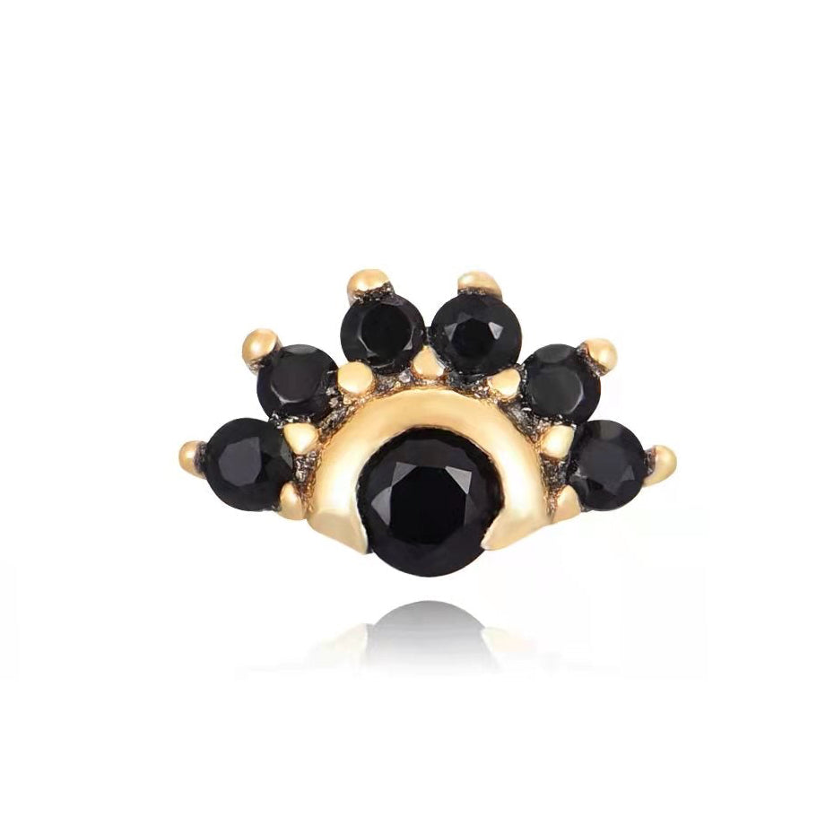 Pendiente Ojo Destello de plata 925 baño oro 18k con circonitas negras (unidad)