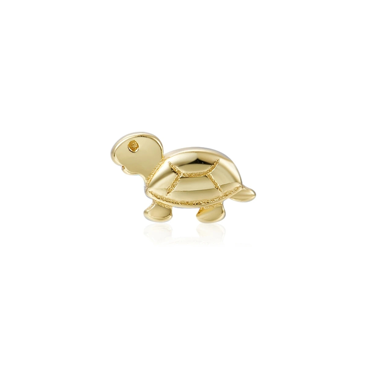 Pendiente Tortuga Mini Plata de Ley 925 Baño oro en dorado, tortuga con la cabeza hacia la izquierda