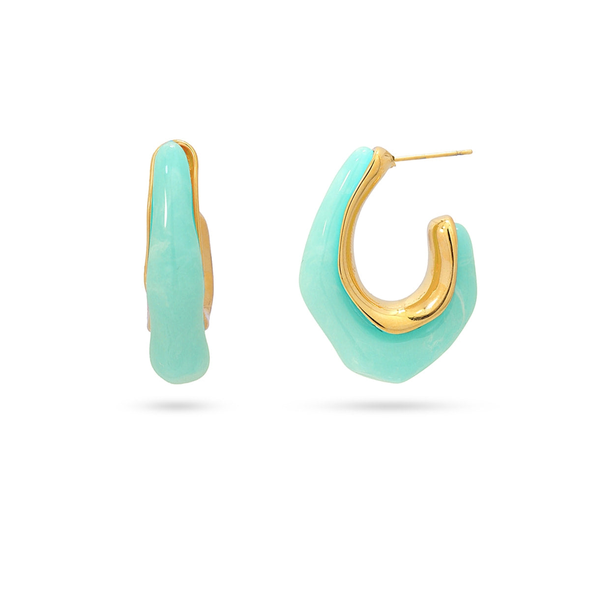 Pendientes Aros Aura en acero y resina esmaltada color aguamarina - vista frontal