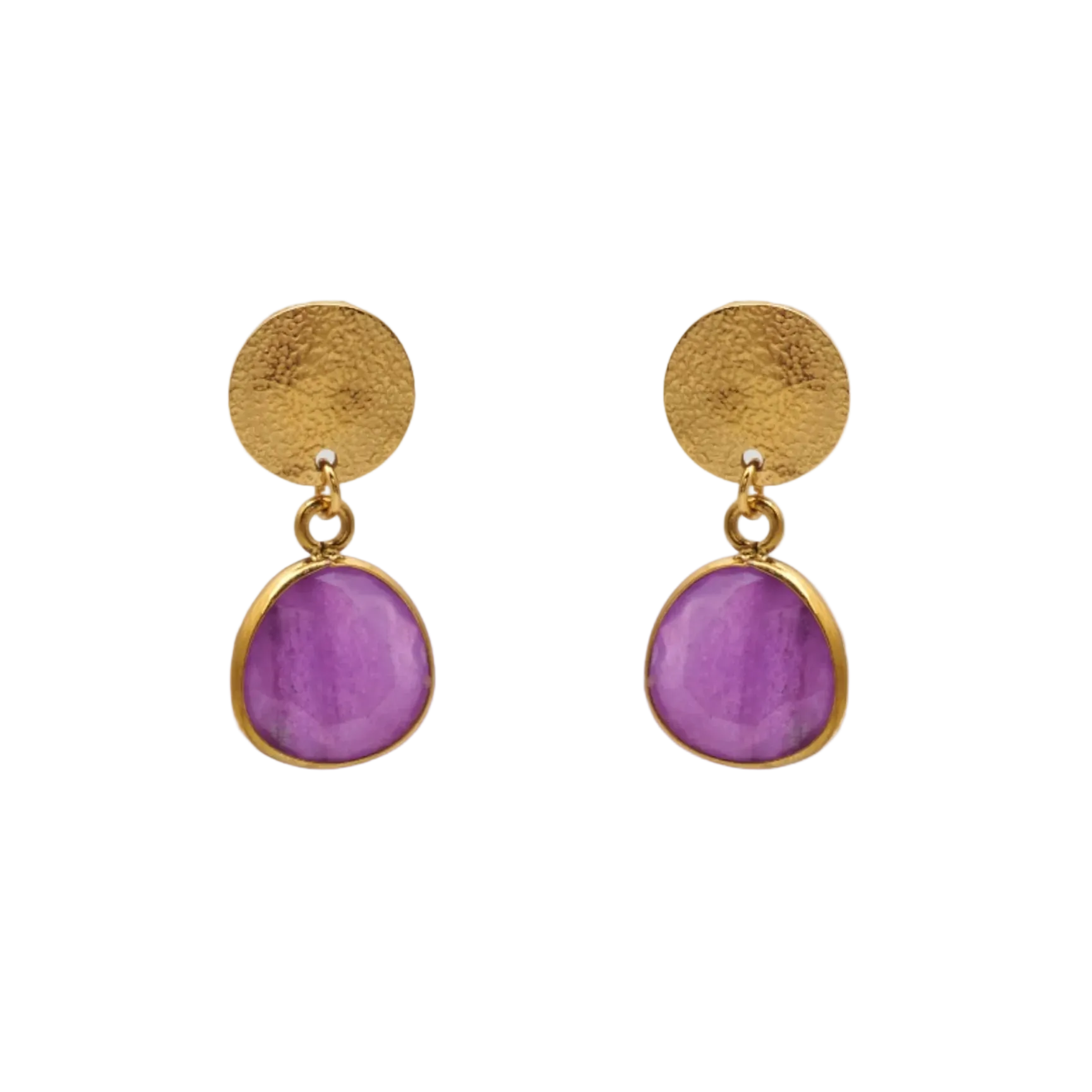 Pendientes chapita dorada con amatista - Cobalto Accesorios Valencia