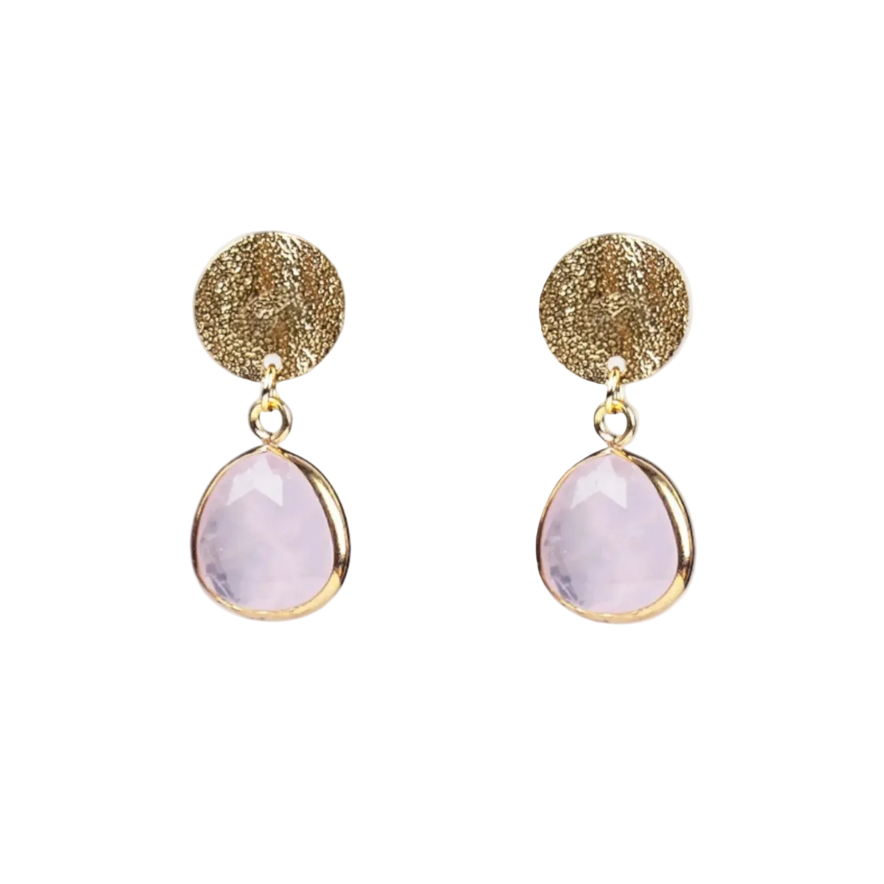 Pendientes chapita dorada con cuarzo - Cobalto Accesorios Valencia