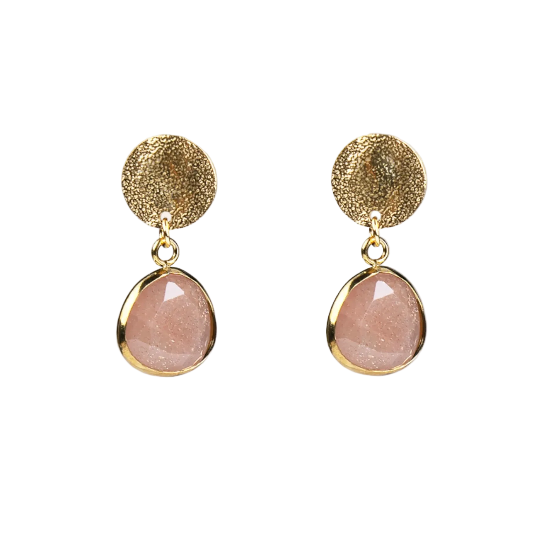 Pendientes chapita dorada con piedra del sol - Cobalto Accesorios Valencia