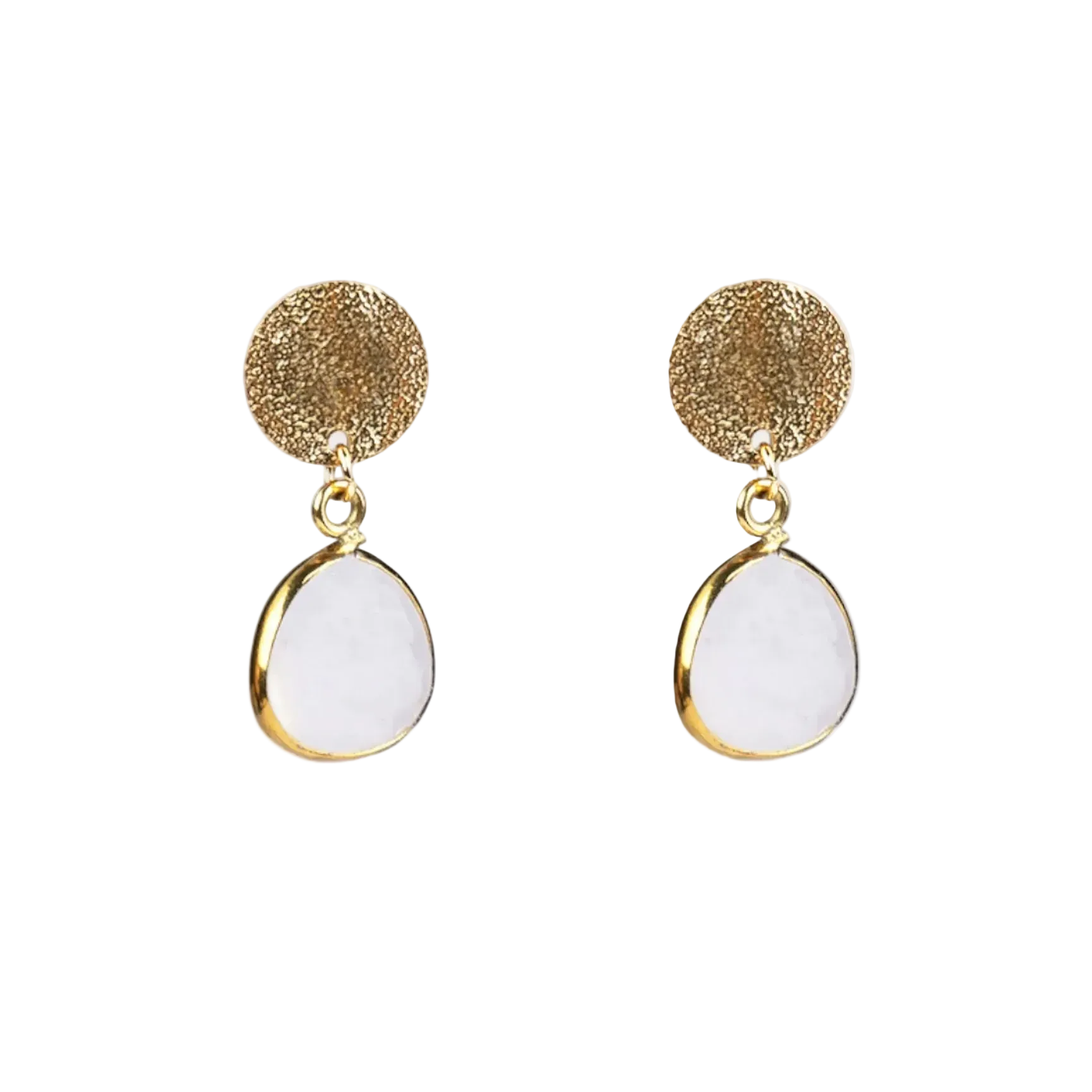 Pendientes chapita dorada con jade blanco - Cobalto Accesorios Valencia