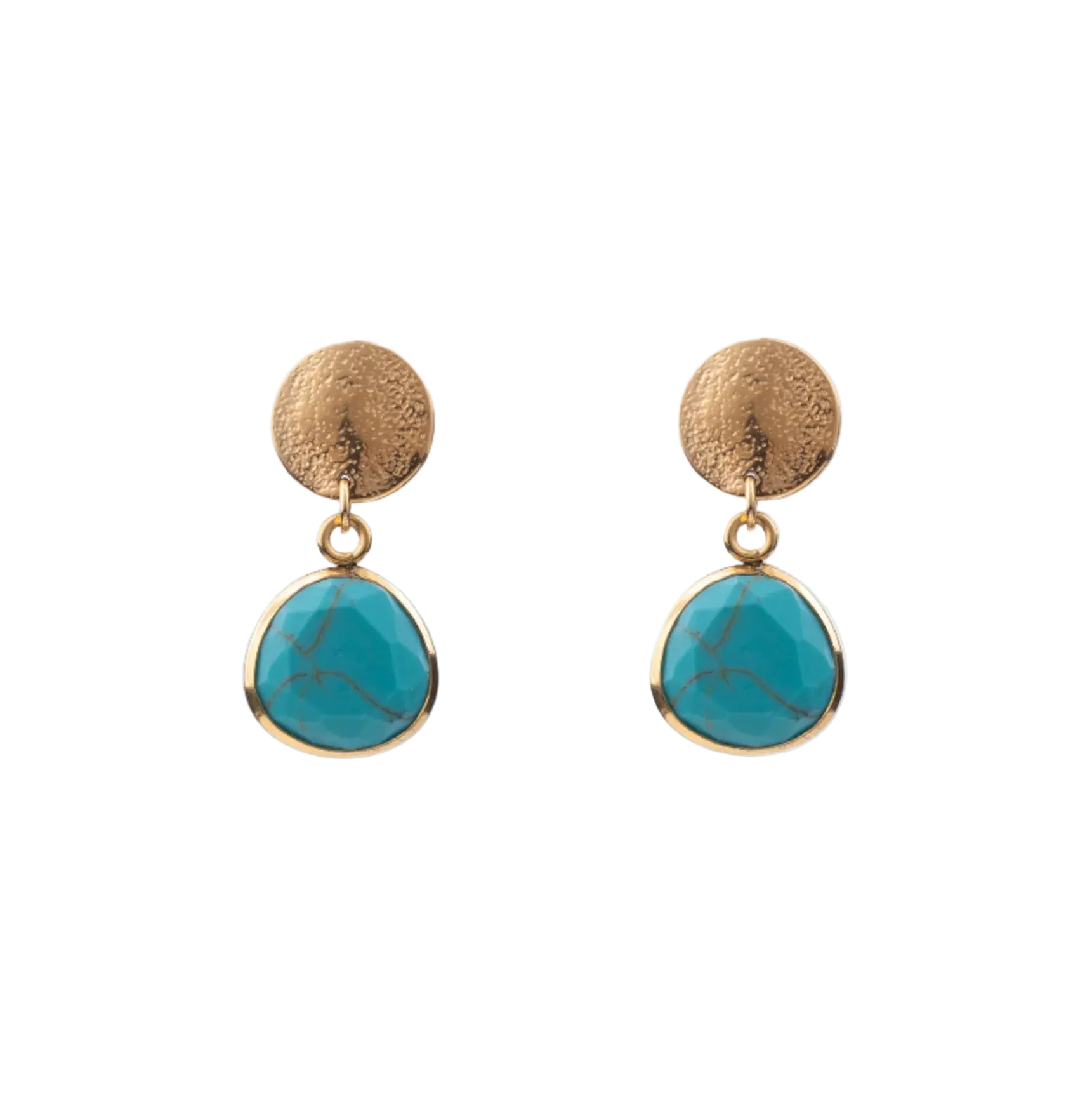 Pendientes chapita dorada con turquesa - Cobalto Accesorios Valencia