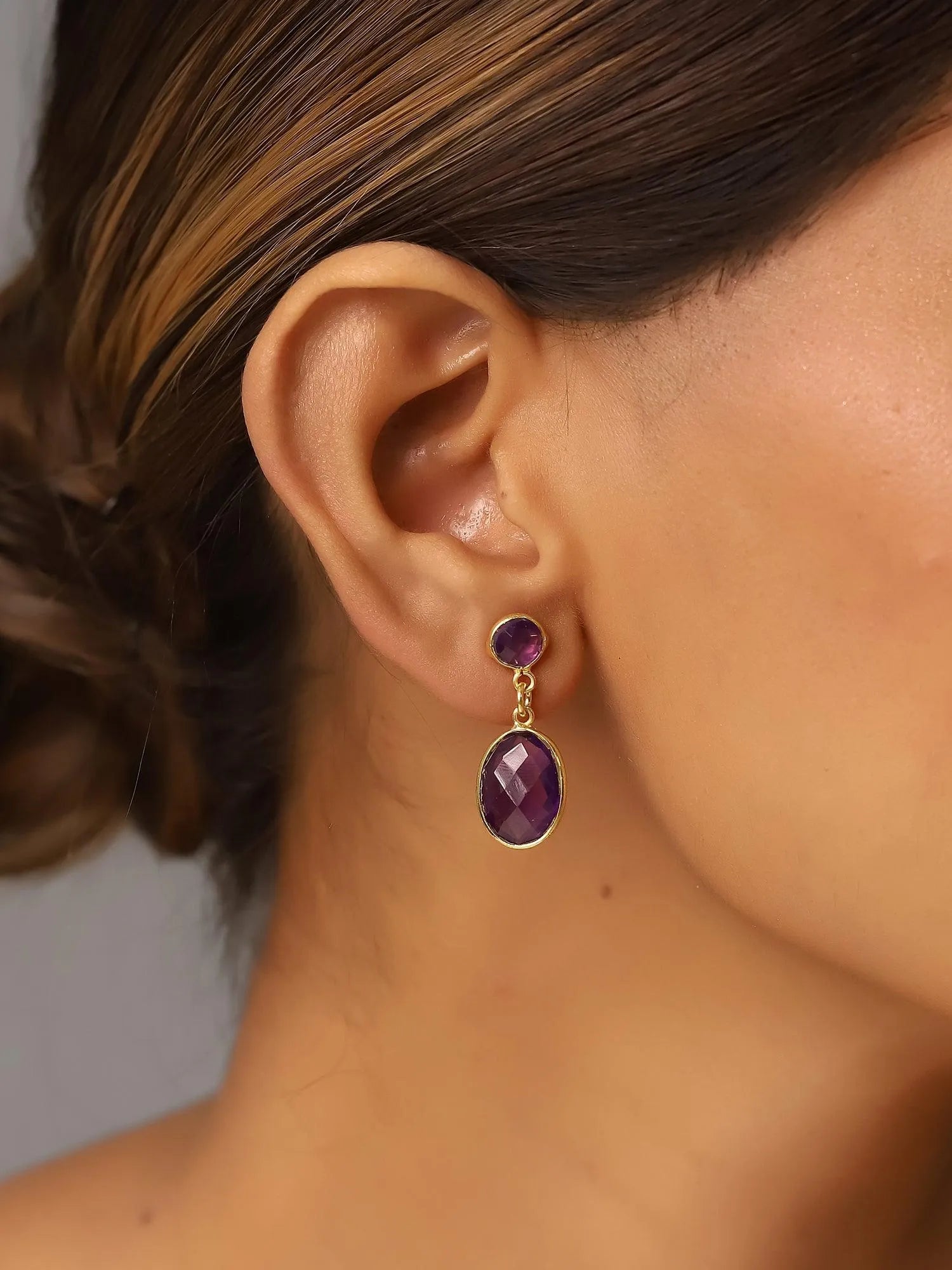 Pendientes Colgantes con Piedras Naturales y Baño de Oro Cobalto