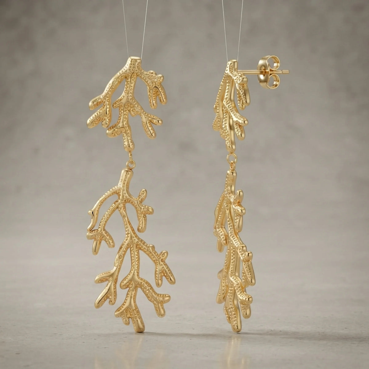 Pendientes Coral Largo Acero Dorado