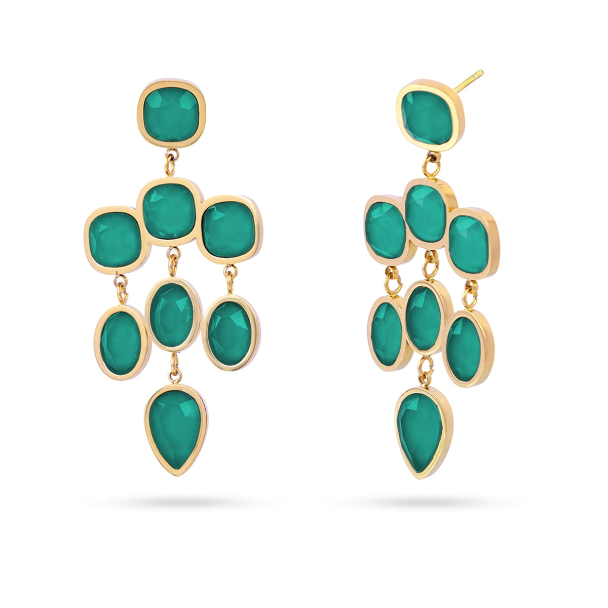 Pendientes dorados con cristales verde esmeralda facetados