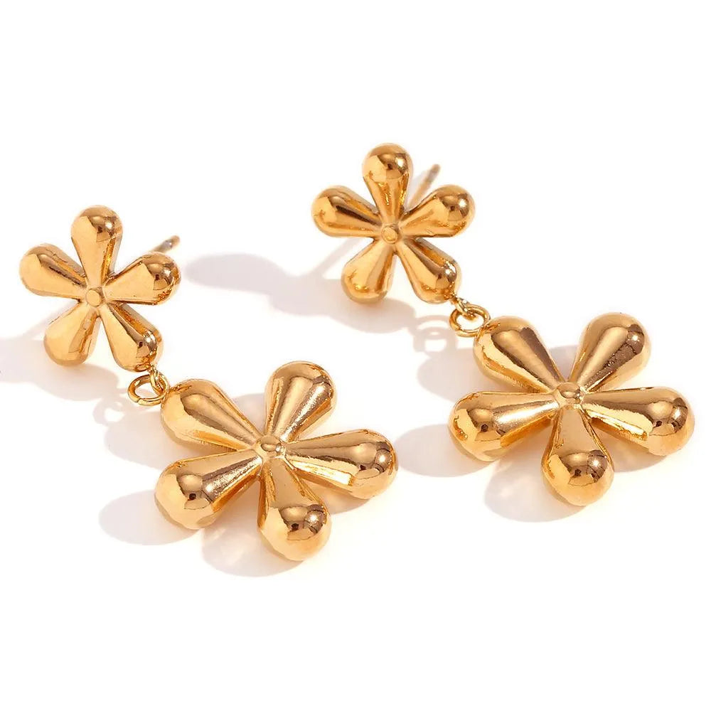 Pendientes flor doble en acero inoxidable, diseño delicado y luminoso