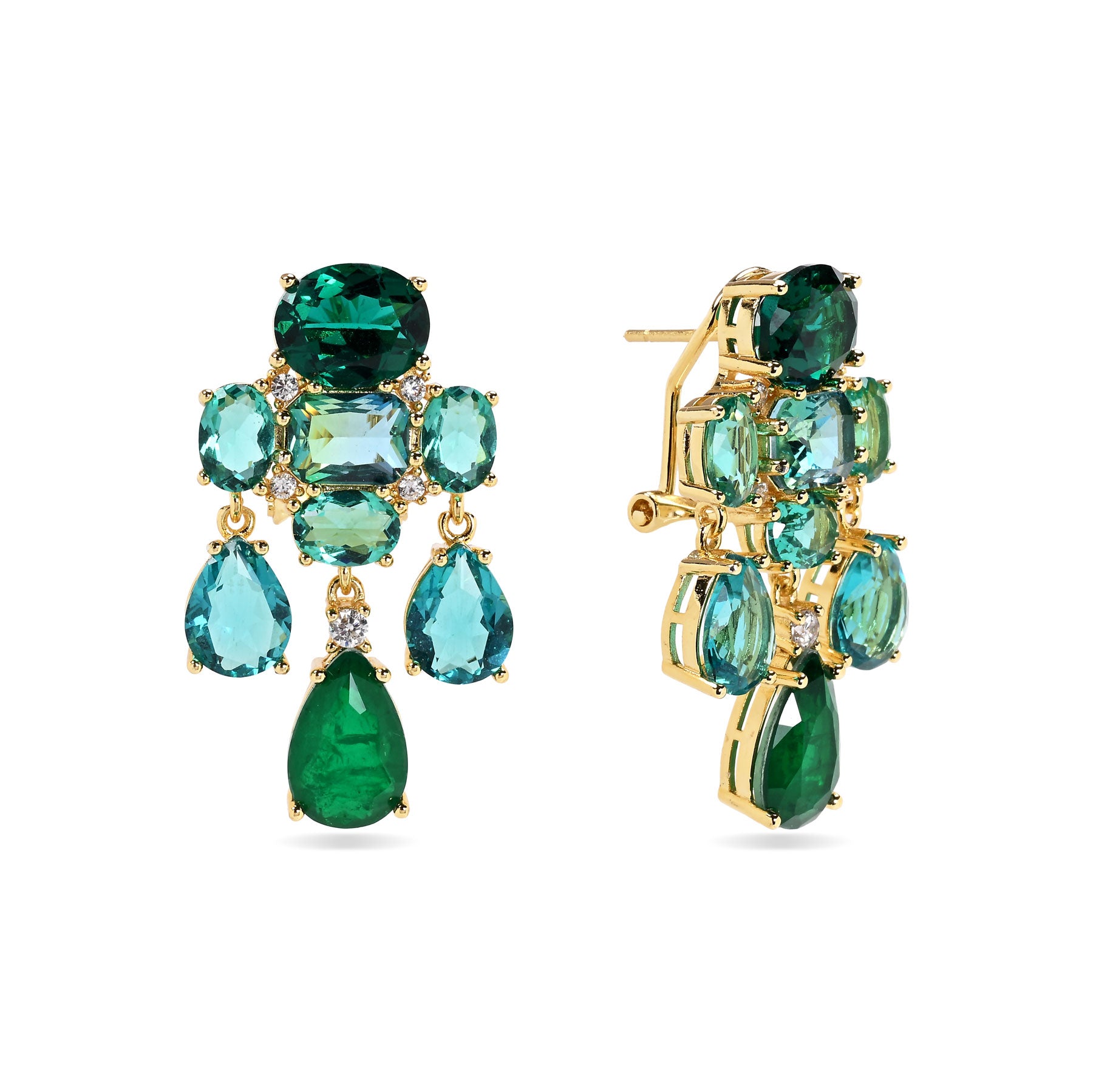 Pendientes Gala Aura en verde con cristales brillantes y diseño elegante de fiesta