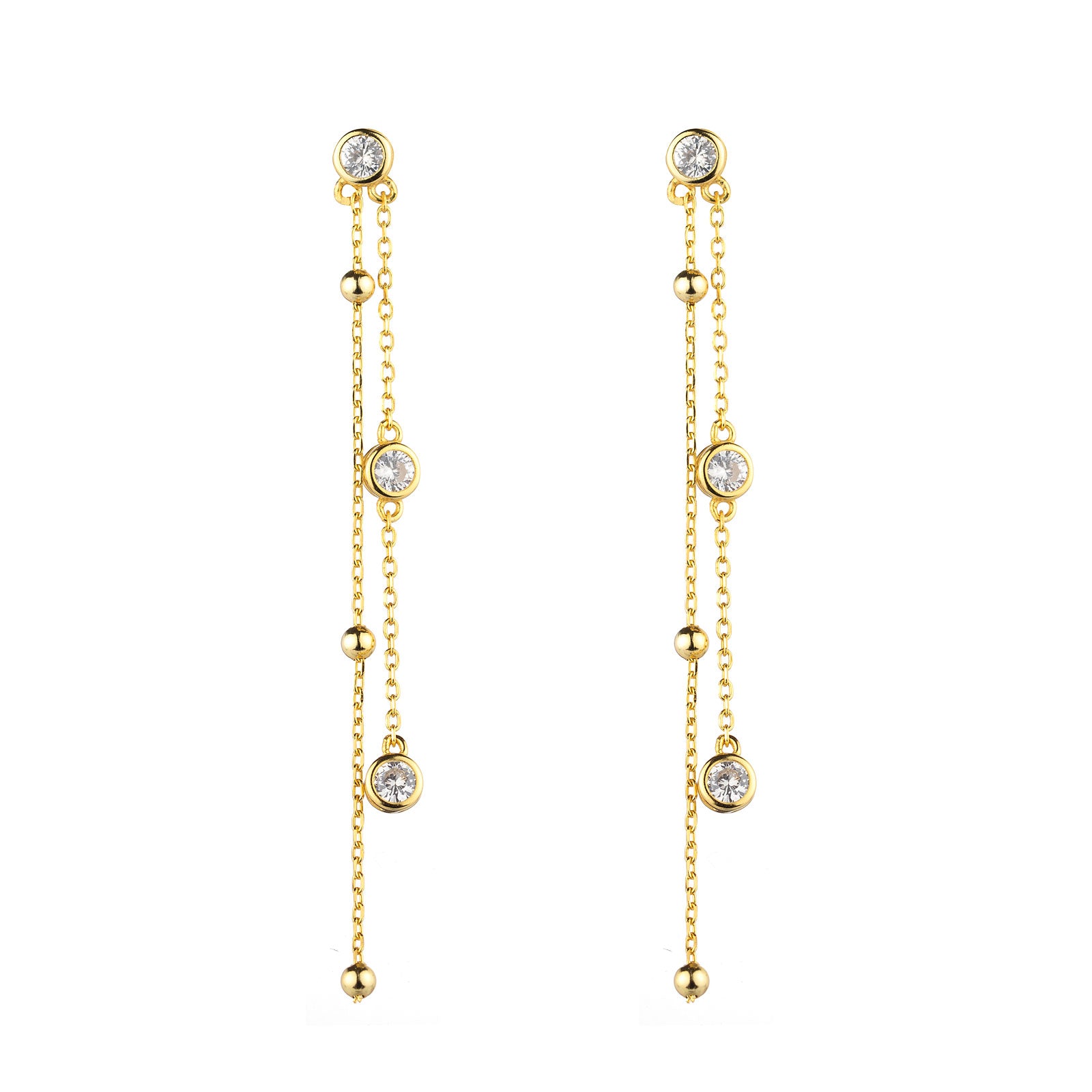 Pendientes largos Brillante dorados con circonitas de plata de ley 925