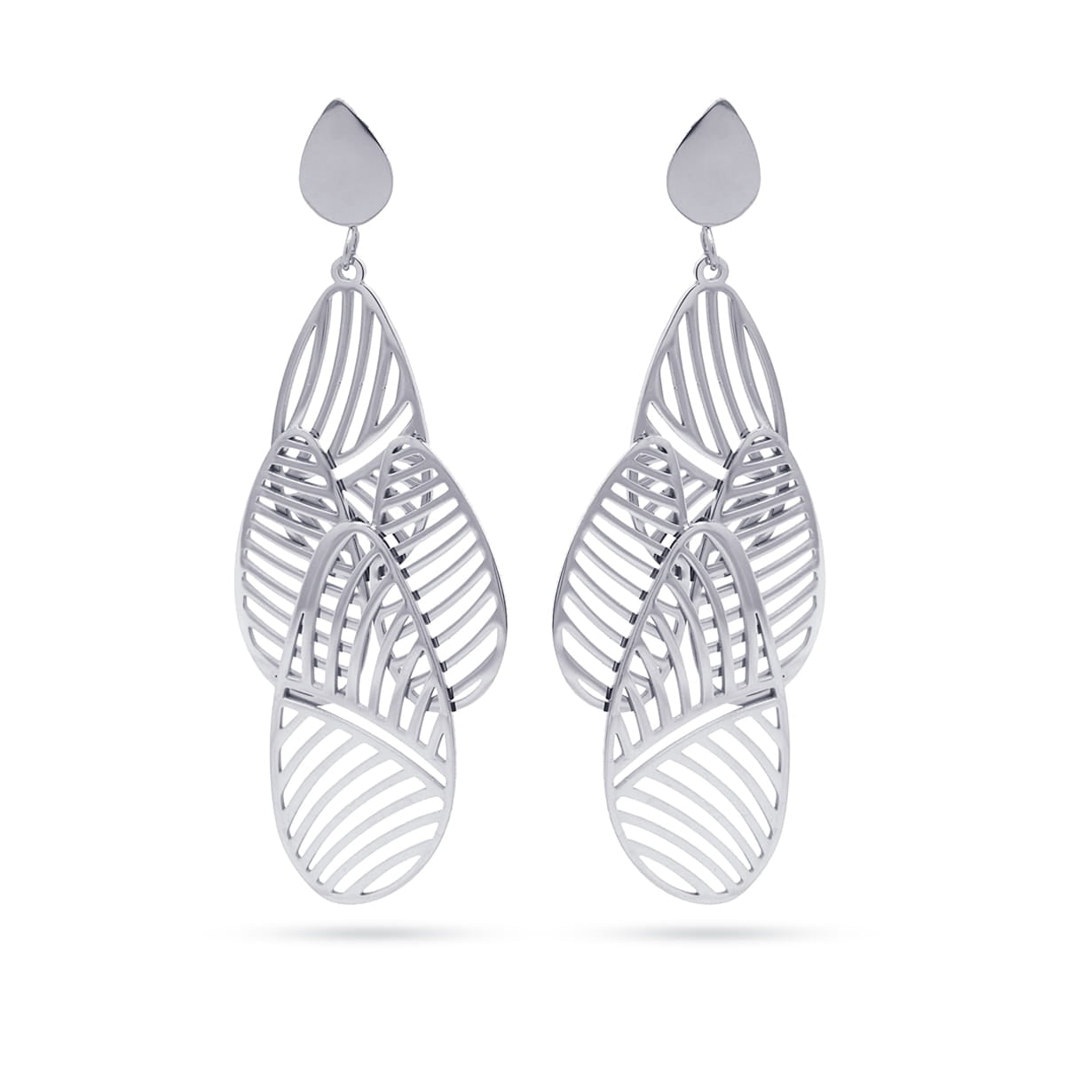 Pendientes de acero con hojas caladas, diseño moderno con acabado trabajado