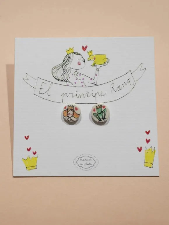 Pendientes Príncipe Rana, diseño divertido y original inspirado en cuentos clásicos