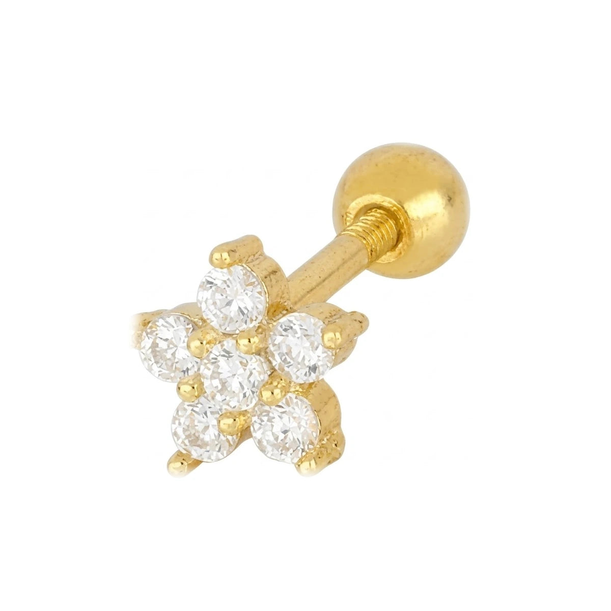 Piercing Flor Circonitas de Plata 925 en dorado, con circonitas blancas, una sola pieza