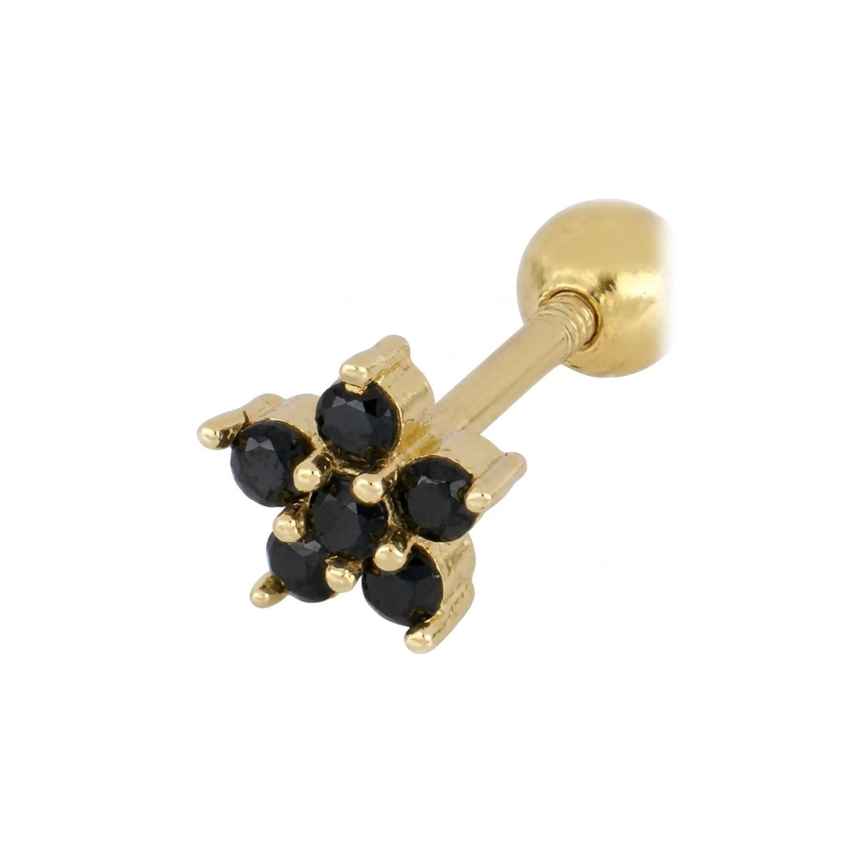 Piercing Flor Circonitas de Plata 925 en dorado, con circonitas negras, una sola pieza