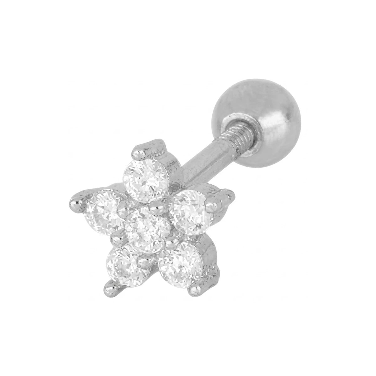 Piercing Flor Circonitas de Plata 925 en plateado, con circonitas blancas, una sola pieza