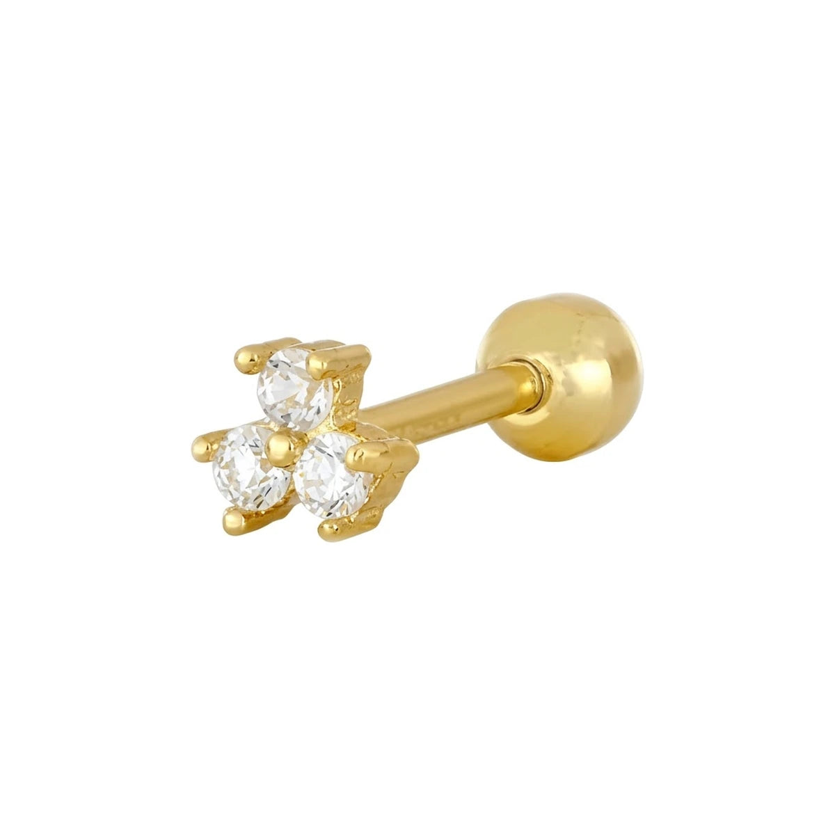 Piercing Trébol 3 Circonitas en dorado, con circonitas blancas, una sola pieza