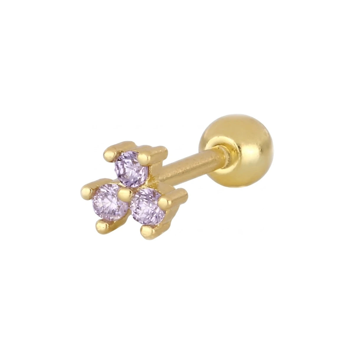 Piercing Trébol 3 Circonitas en dorado, con circonitas lilas, una sola pieza