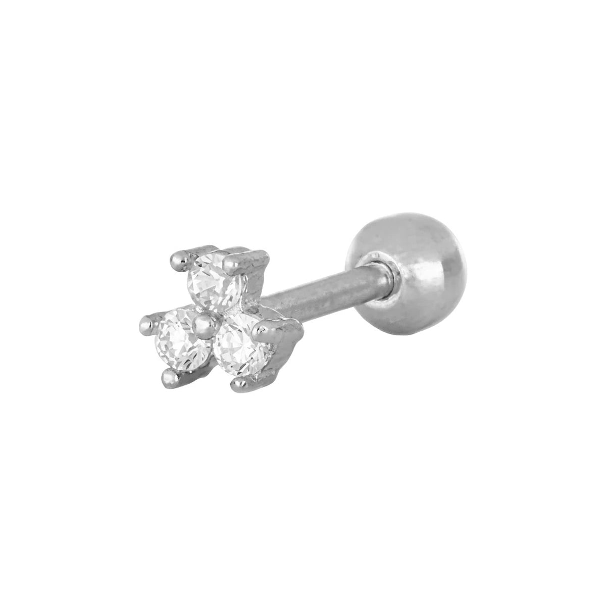 Piercing Trébol 3 Circonitas en plateado, con circonitas blancas, una sola pieza