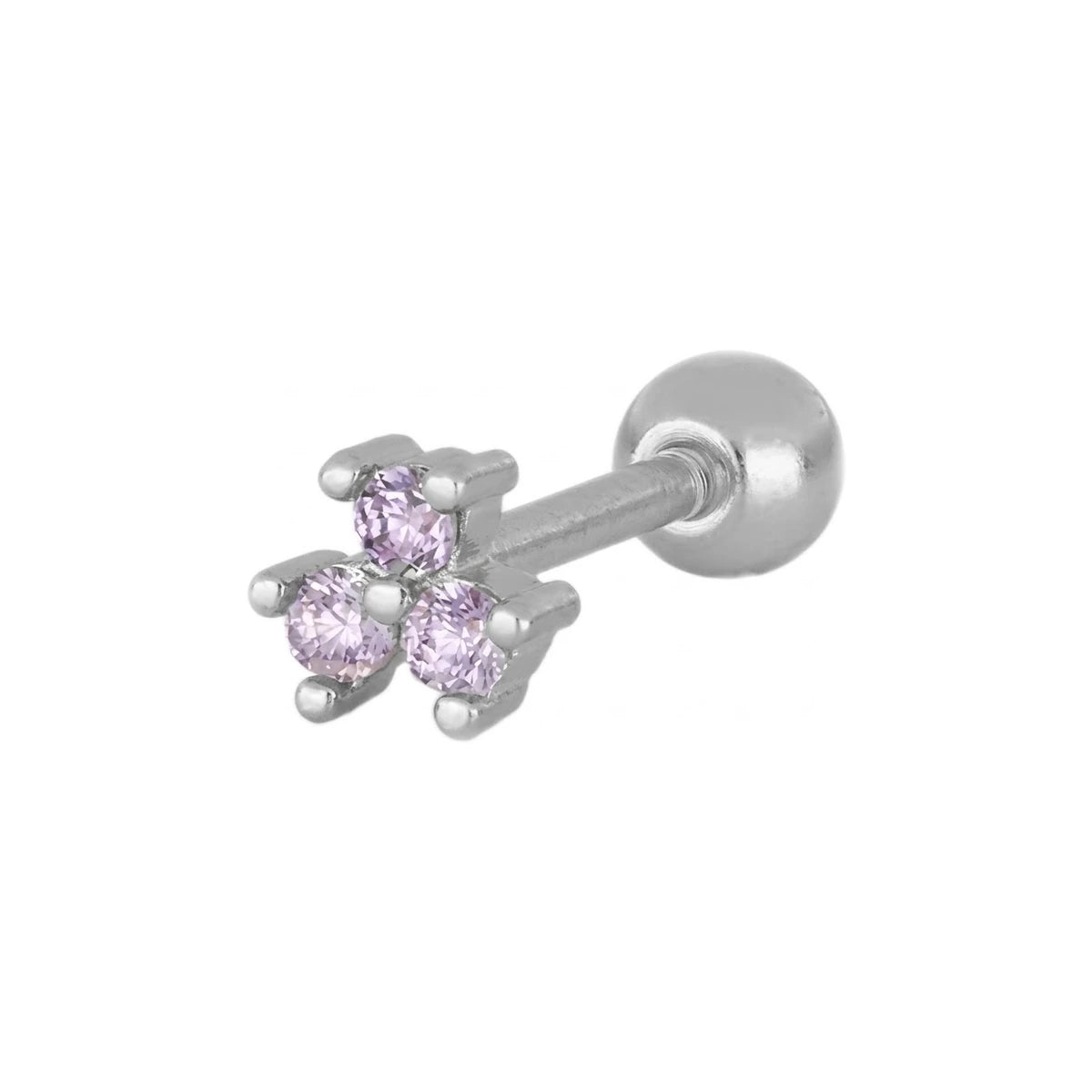 Piercing Trébol 3 Circonitas en plateado, con circonitas lilas, una sola pieza