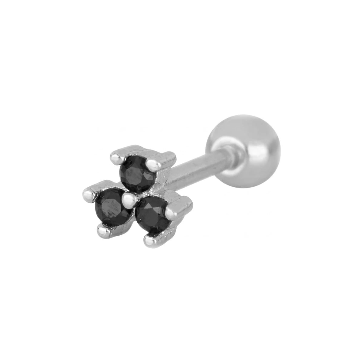Piercing Trébol 3 Circonitas en plateado, con circonitas negras, una sola pieza