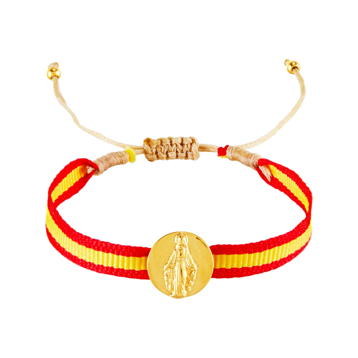 Pulsera Argantina España - Virgen Milagrosa, pulsera con cinta de España y medalla