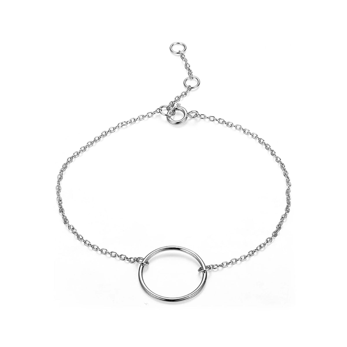 Pulsera Círculo Plata de Ley en plata, pulsera de cadena con círculo hueco