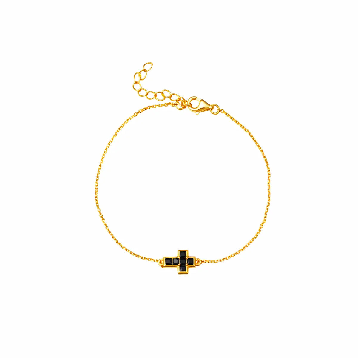 Pulsera Cruz dorada con circonitas negras Cobalto Accesorios