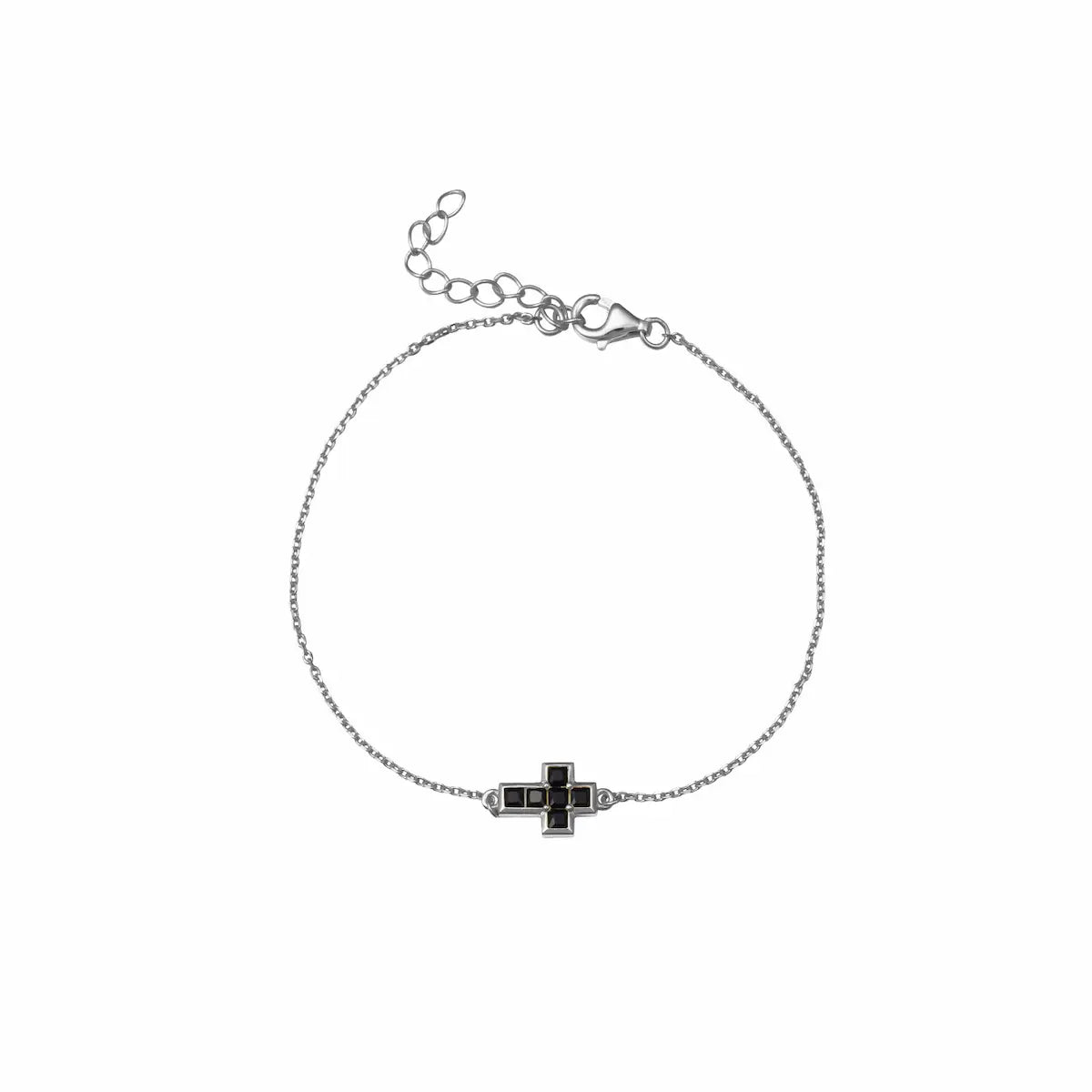 Pulsera Cruz plateada con circonitas negras Cobalto Accesorios