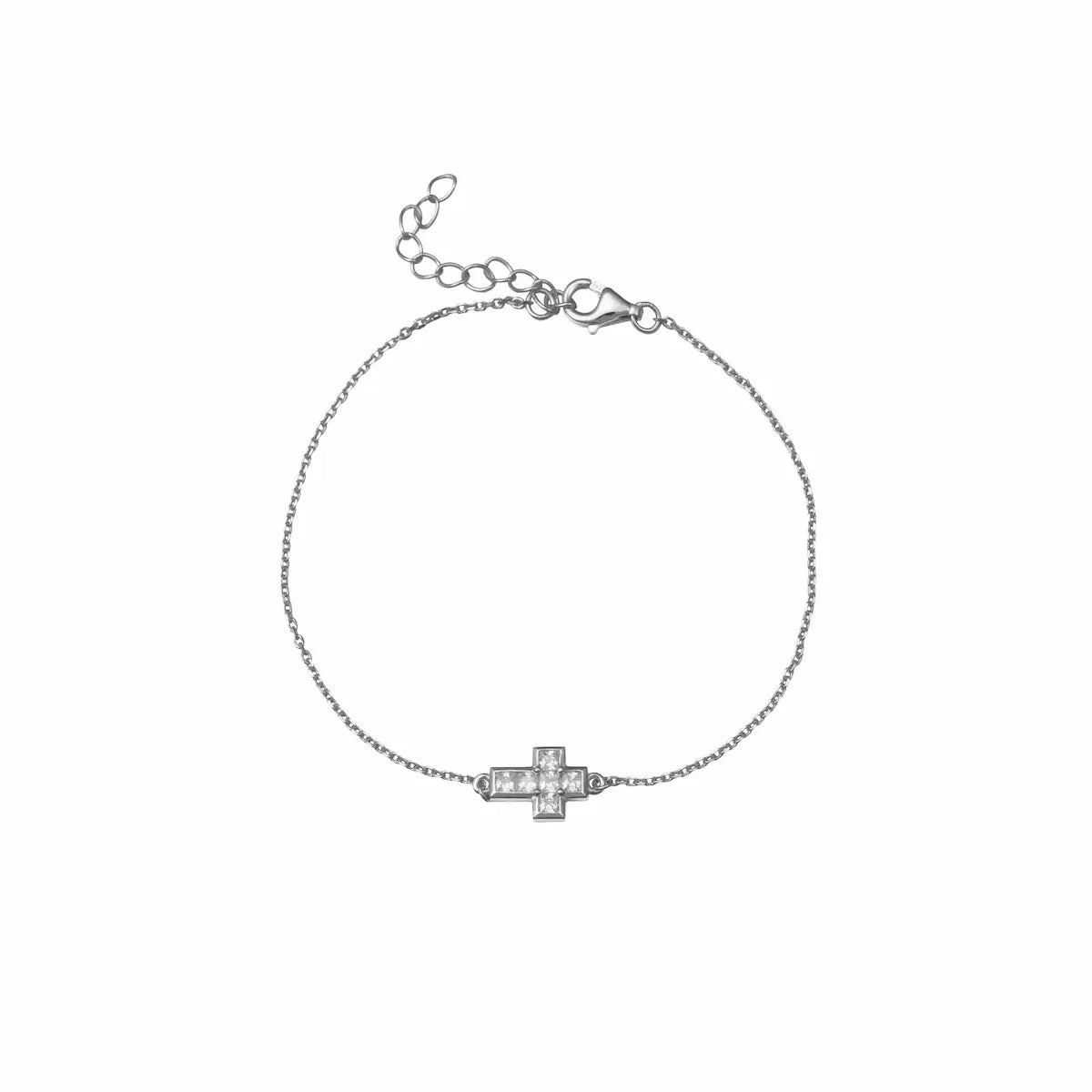 Pulsera Cruz plateada con circonitas blancas Cobalto Accesorios