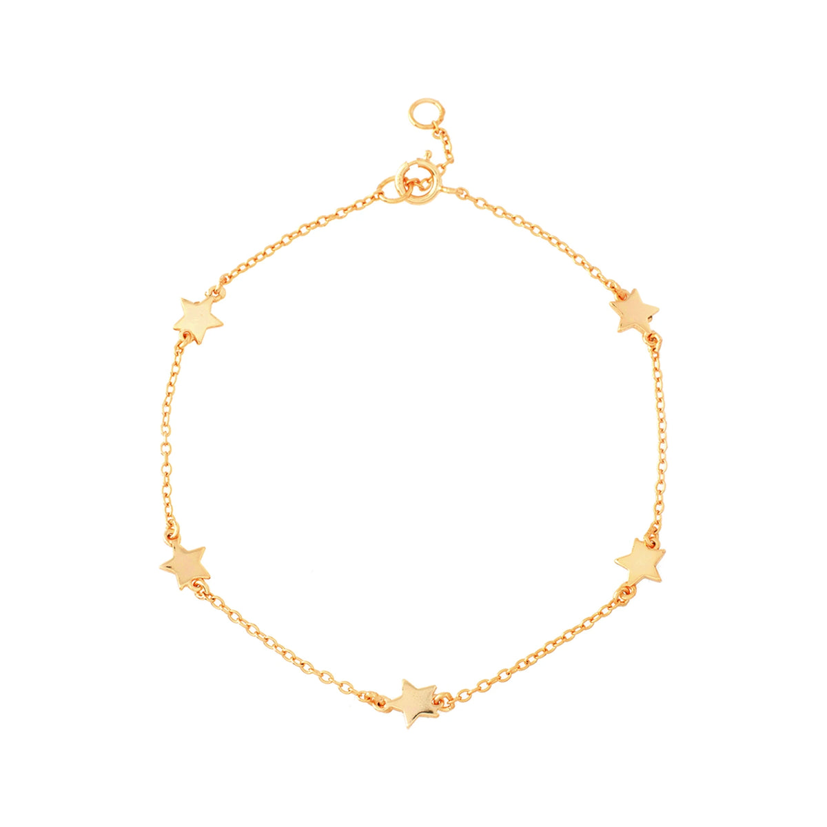 Pulsera Estrellas Ajustable | Plata de Ley 925 en dorado, pulsera de cadena con cinco estrellas