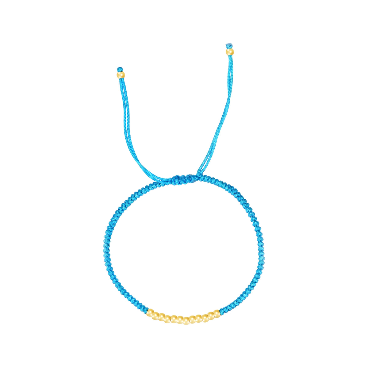 Pulsera de Hilo Ajustable con Bolitas de Acero 316L 3 mm en azul, con tramo de bolitas doradas