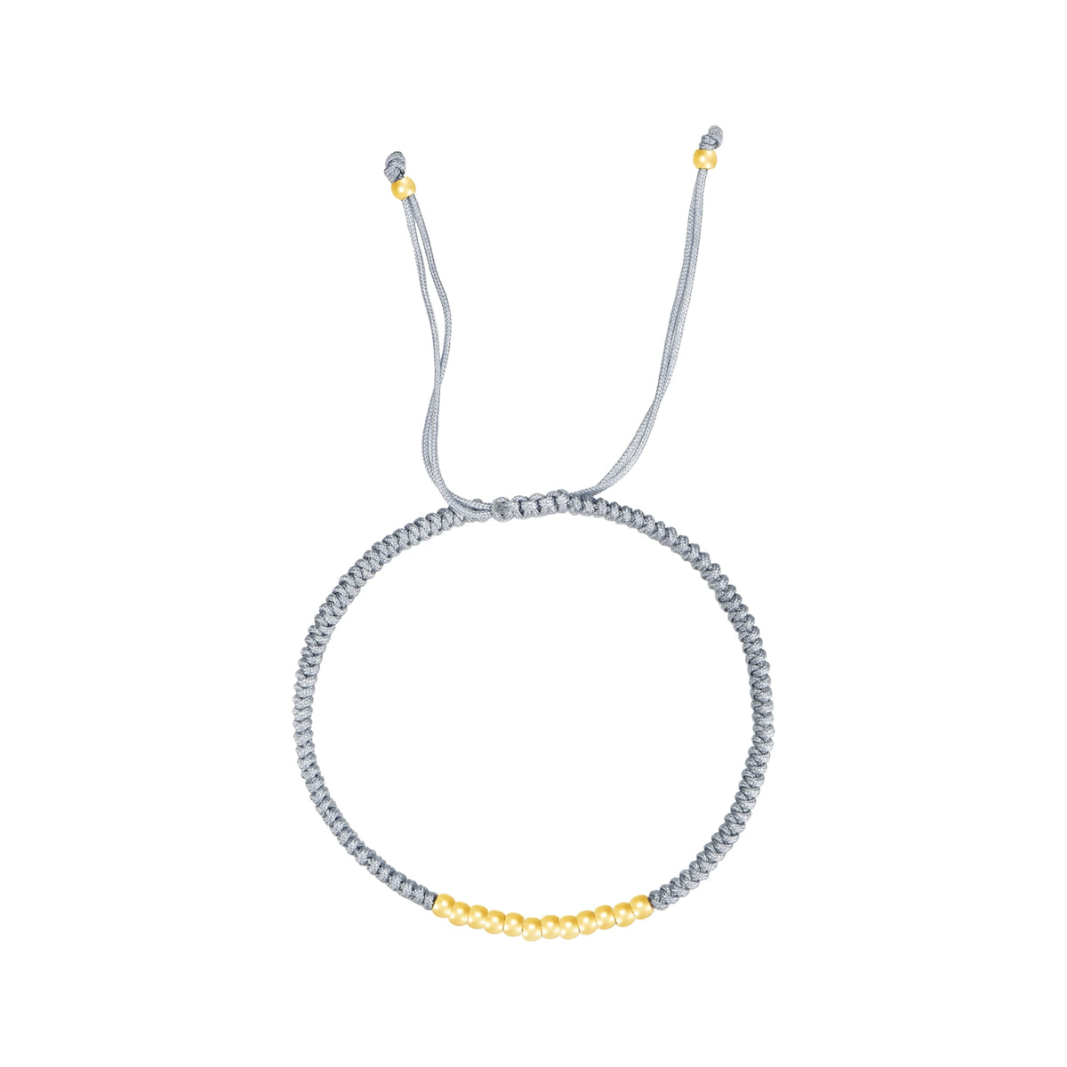 Pulsera de Hilo Ajustable con Bolitas de Acero 316L 3 mm en gris, con tramo de bolitas doradas