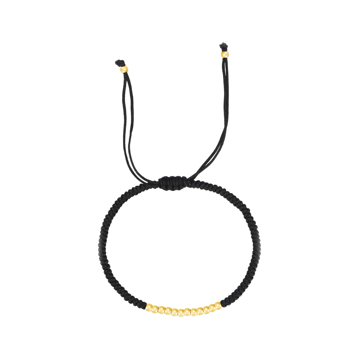 Pulsera de Hilo Ajustable con Bolitas de Acero 316L 3 mm en negro, con tramo de bolitas doradas