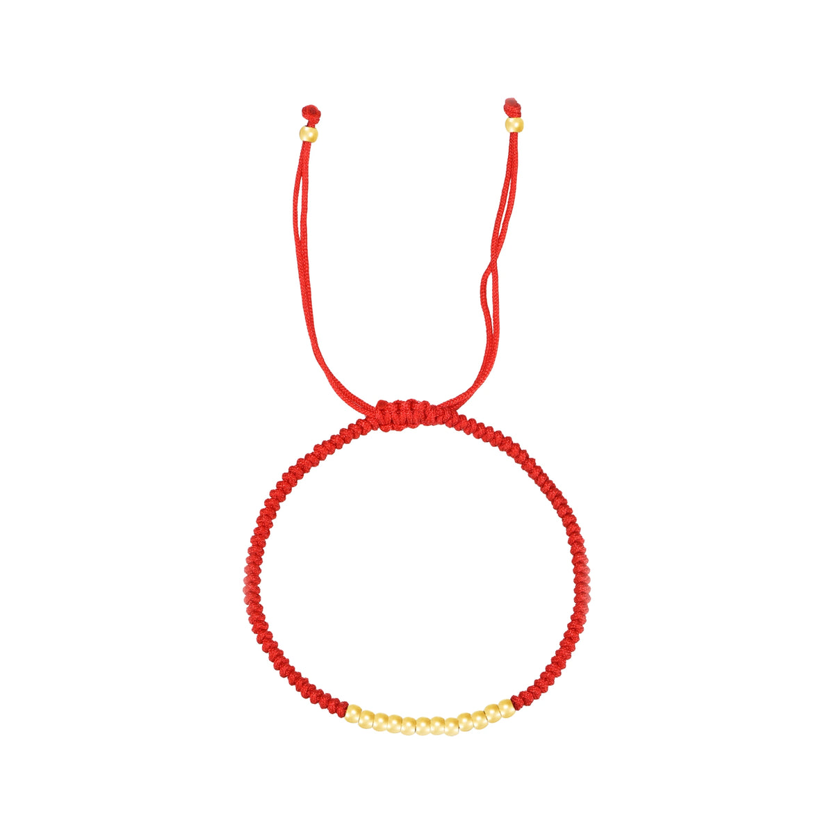 Pulsera de Hilo Ajustable con Bolitas de Acero 316L 3 mm en rojo, con tramo de bolitas doradas