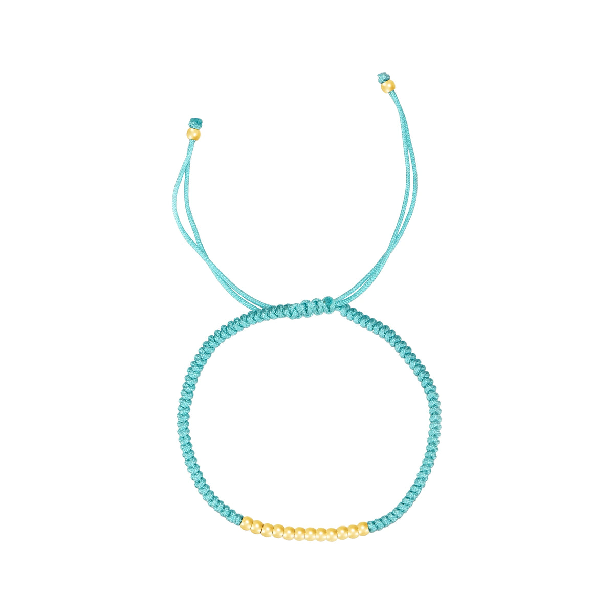 Pulsera de Hilo Ajustable con Bolitas de Acero 316L 3 mm en turquesa, con tramo de bolitas doradas