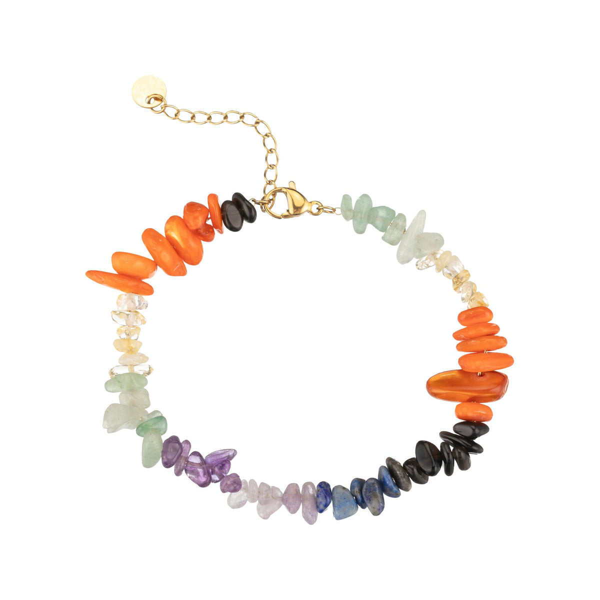 Pulsera Minerales Multicolor Acero Dorado, pulsera de piedras irregulares