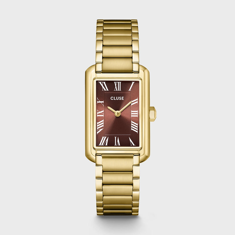 Reloj Cluse Belisenna dorado con esfera marrón moca, vista frontal - Cobalto Accesorios