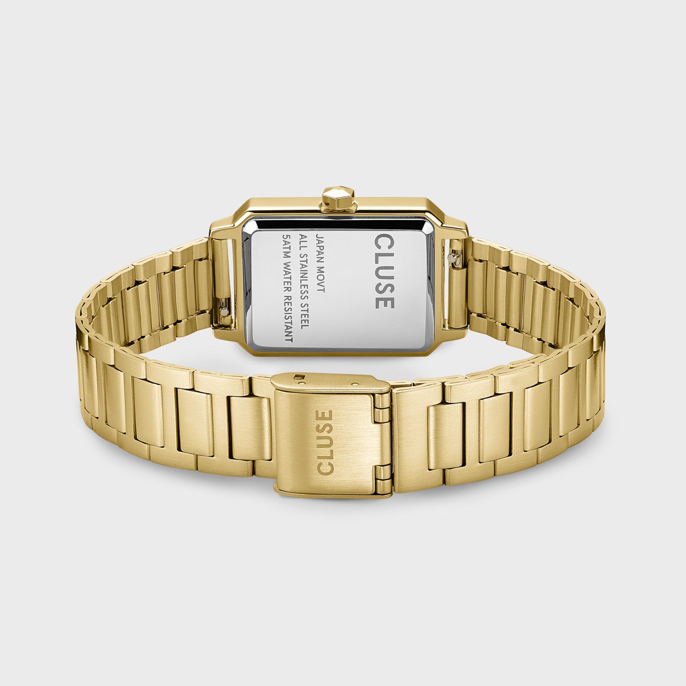 Parte trasera del reloj Cluse Fluette Full Gold con correa dorada
