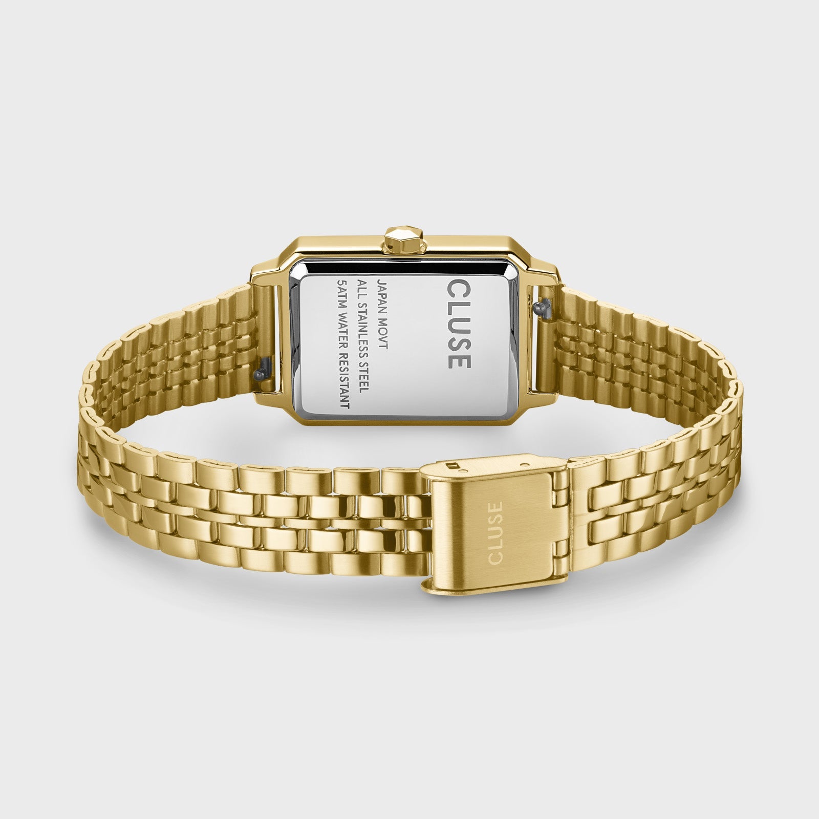 Parte trasera del reloj Cluse Fluette verde salvia y dorado