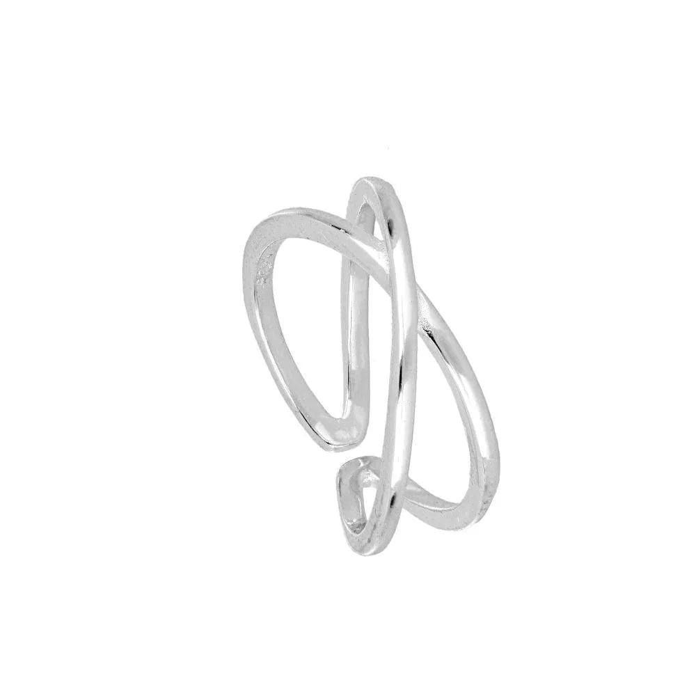 Anillo Abierto Cruzado de Plata 925 en plateado
