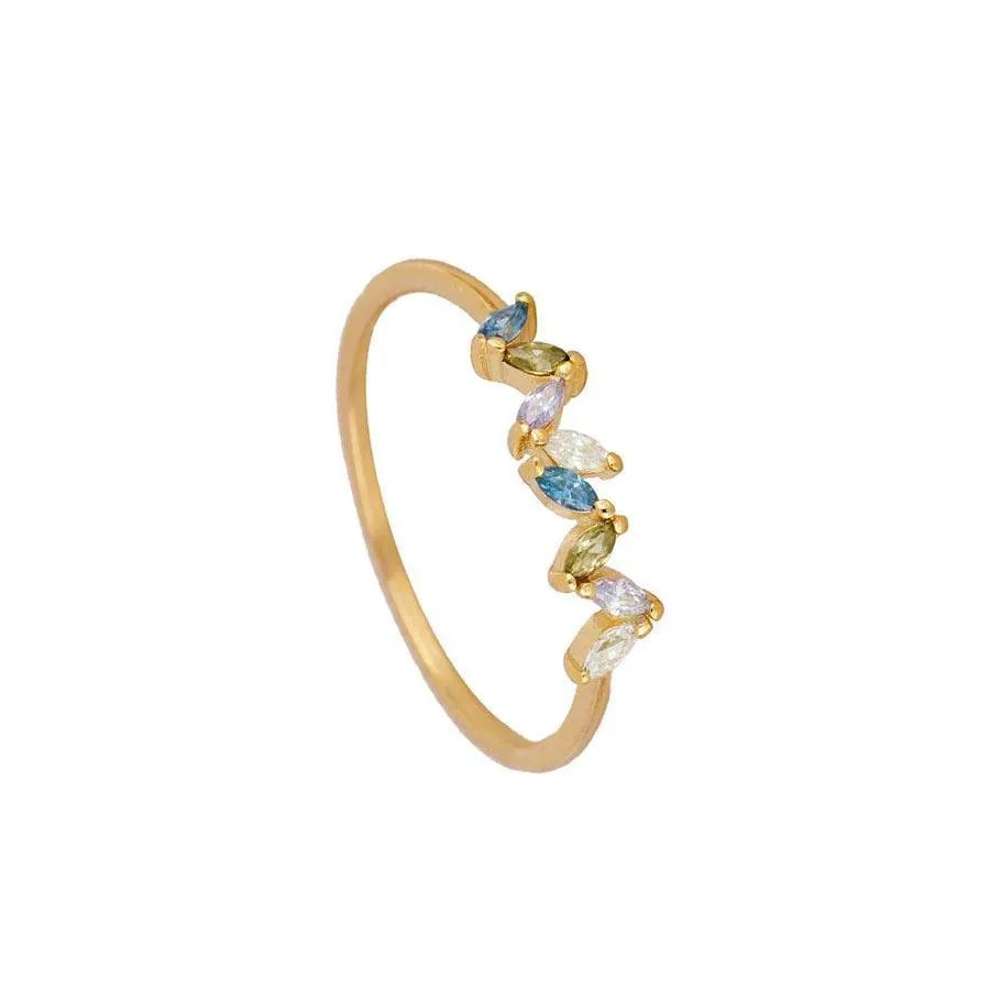 Anillo Zigzag Multicolor de Plata de Ley 925 en dorado, con circonitas de colores en zigzag