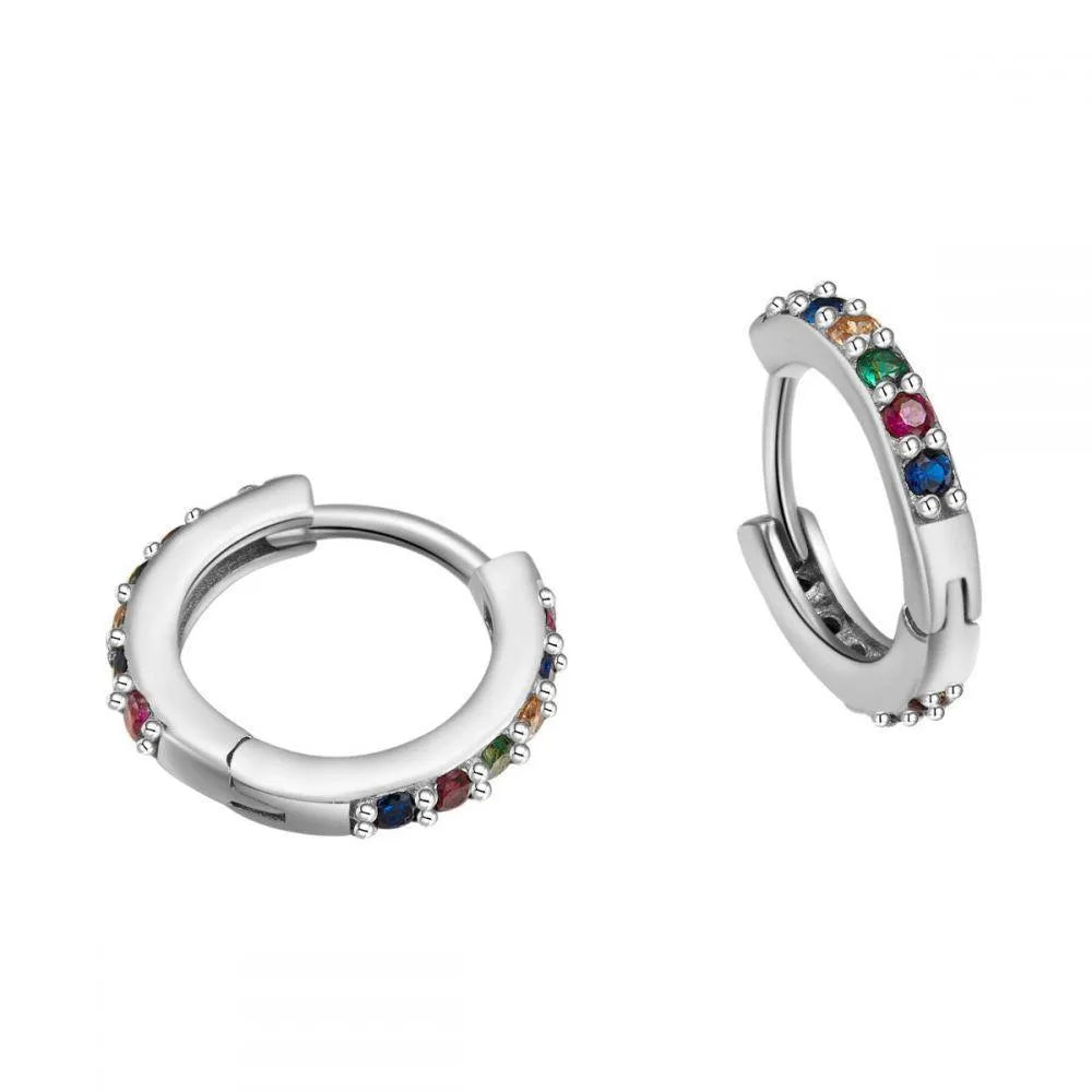 Aro click multicolor de 12 mm en plata de ley 925 rodiada con circonitas por ambas caras (unidad)