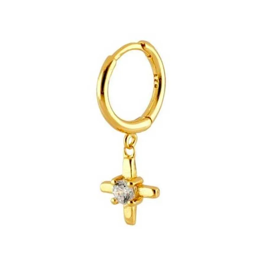 Aro con cruz cuadrada y circonita blanca en dorado – Cobalto Accesorios, Joyería Valencia.