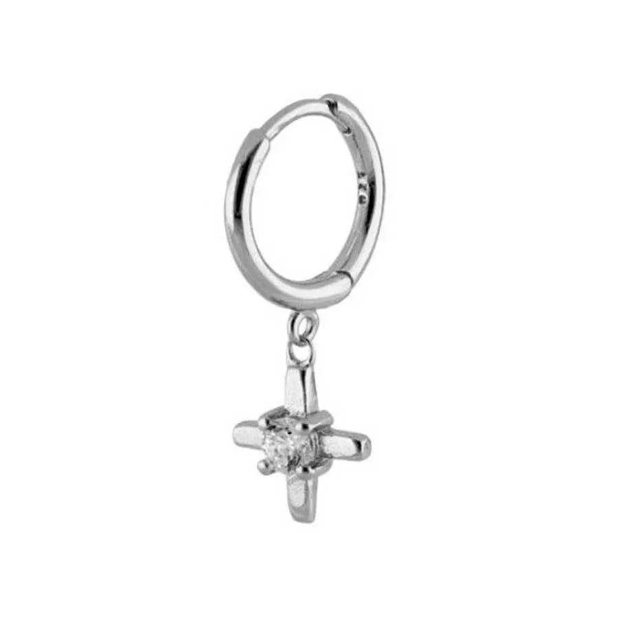 Aro con cruz cuadrada y circonita blanca en plata 925 – Cobalto Accesorios, Joyería Valencia.