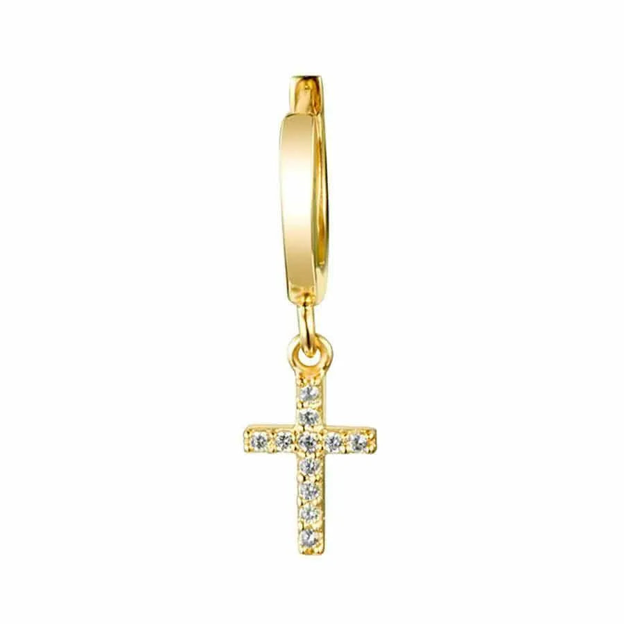 Aro mini con cruz de circonitas, diseño pequeño y brillante de inspiración religiosa