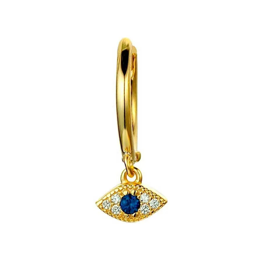 Aro con ojo de circonitas azules y blancas, diseño pequeño con detalle protector y brillante