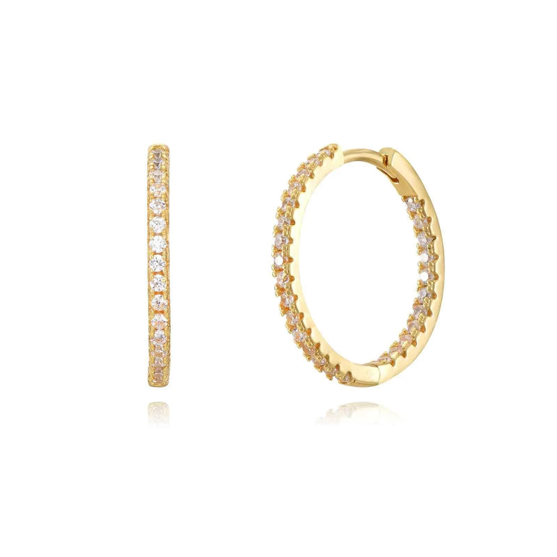 Aros Clásicos con Circonitas - Plata de Ley 925 y Oro 18K en Pareja - Cobalto Accesorios